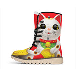 Japanese Lucky Cat Maneki Neko Print Winter Boots