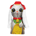 Japanese Lucky Cat Maneki Neko Print Women's Bathrobe