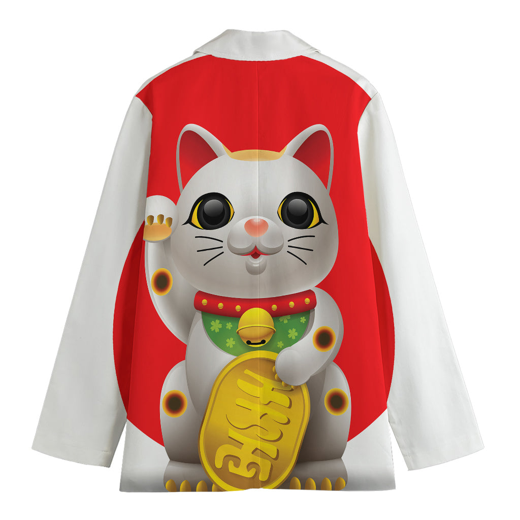 Japanese Lucky Cat Maneki Neko Print Women's Blazer