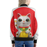 Japanese Lucky Cat Maneki Neko Print Women's Bomber Jacket