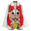 Japanese Lucky Cat Maneki Neko Print Women's Cotton Blazer