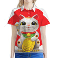 Japanese Lucky Cat Maneki Neko Print Women's Polo Shirt
