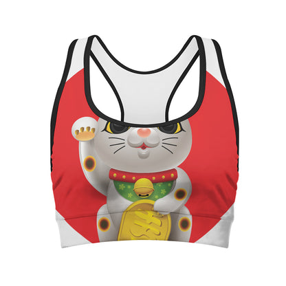 Japanese Lucky Cat Maneki Neko Print Women's Sports Bra