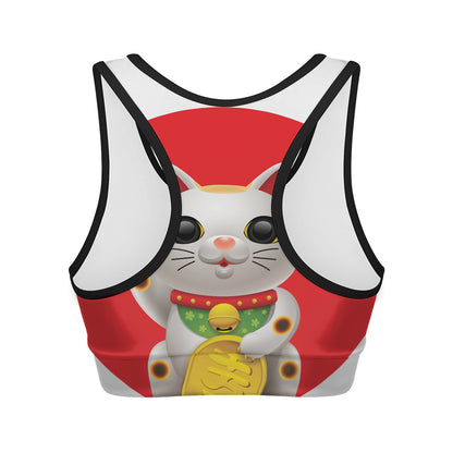 Japanese Lucky Cat Maneki Neko Print Women's Sports Bra