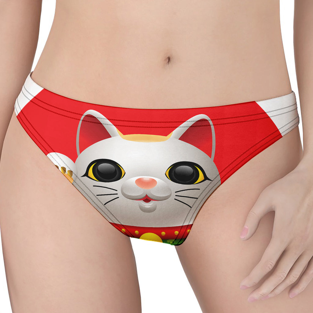 Japanese Lucky Cat Maneki Neko Print Women's Thong