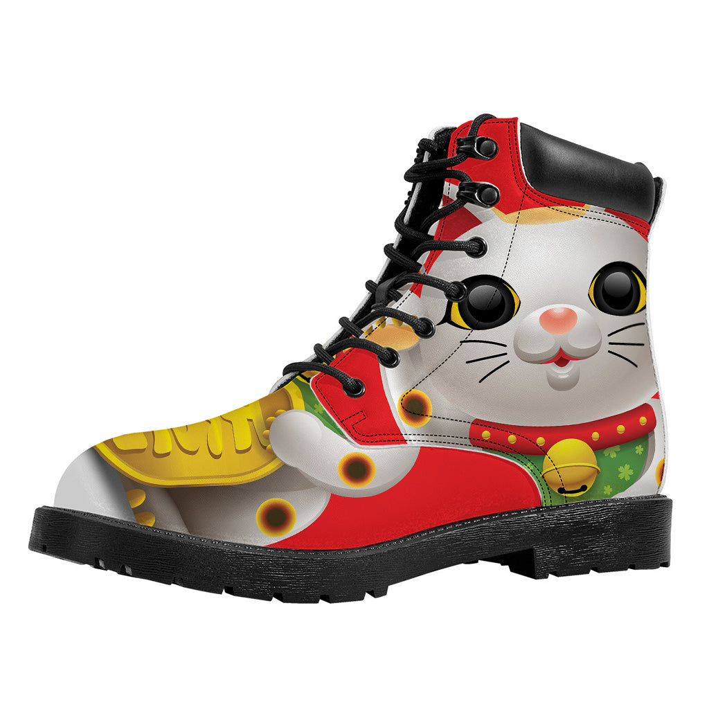 Japanese Lucky Cat Maneki Neko Print Work Boots