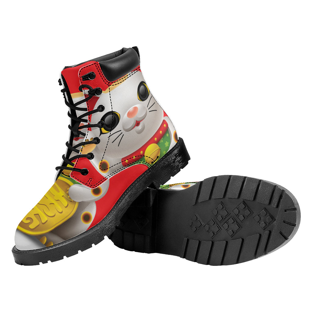 Japanese Lucky Cat Maneki Neko Print Work Boots