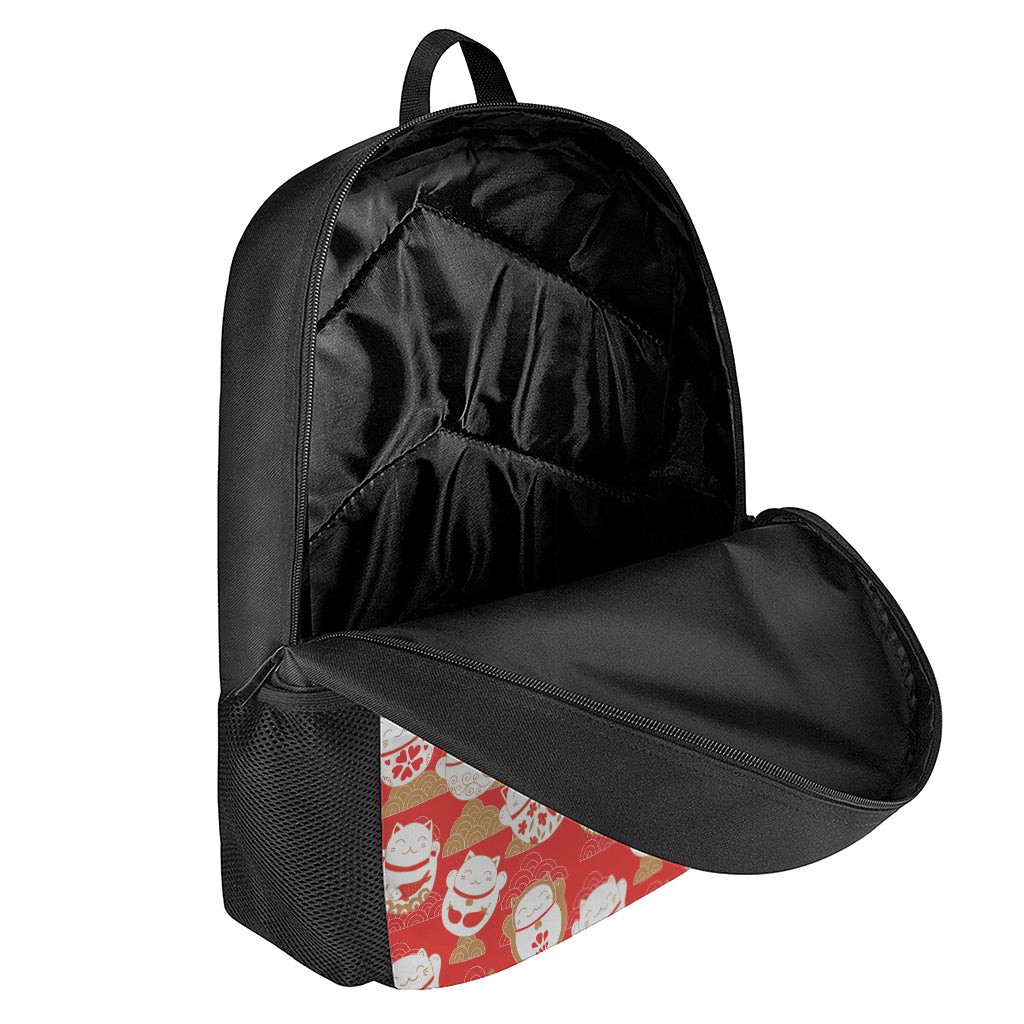 Japanese Lucky Cat Pattern Print 17 Inch Backpack