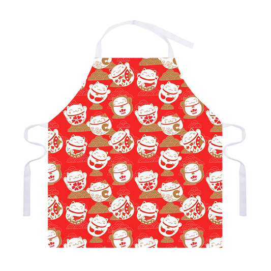 Japanese Lucky Cat Pattern Print Adjustable Apron