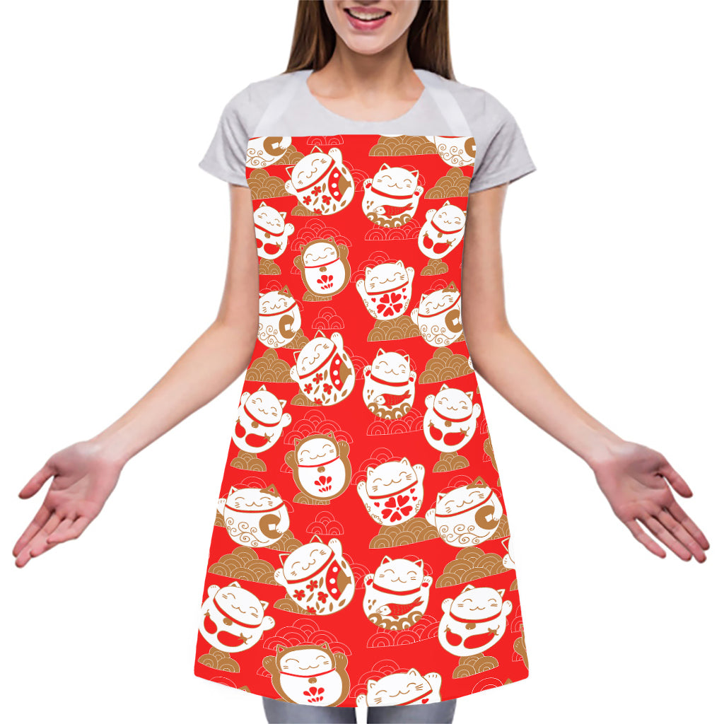 Japanese Lucky Cat Pattern Print Adjustable Apron