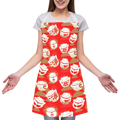 Japanese Lucky Cat Pattern Print Adjustable Apron