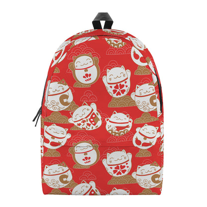 Japanese Lucky Cat Pattern Print Backpack