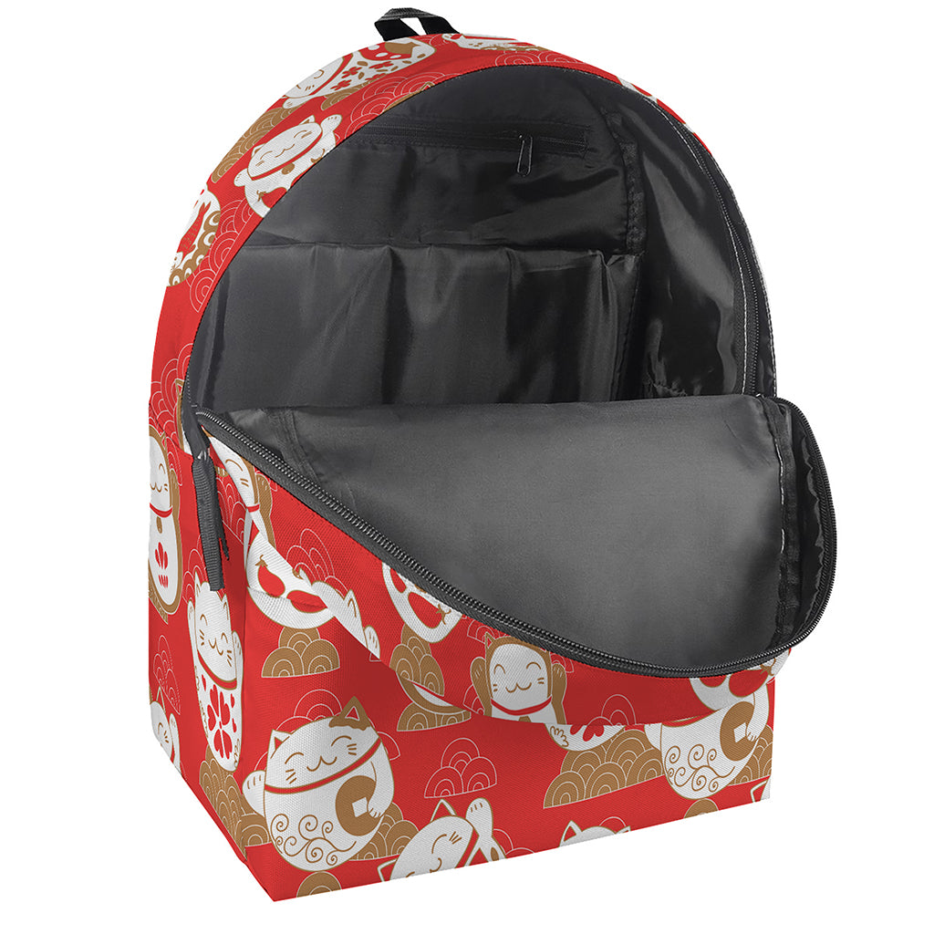 Japanese Lucky Cat Pattern Print Backpack