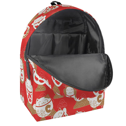 Japanese Lucky Cat Pattern Print Backpack
