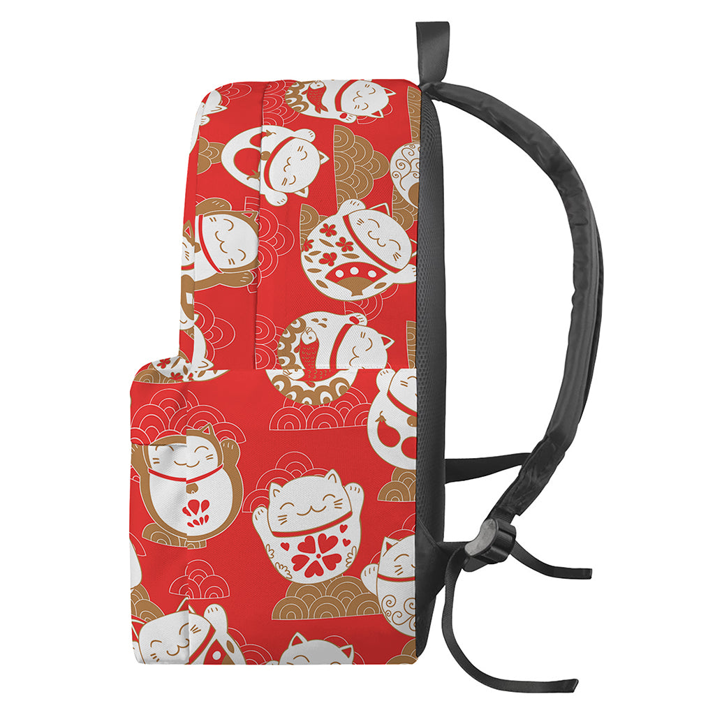 Japanese Lucky Cat Pattern Print Backpack