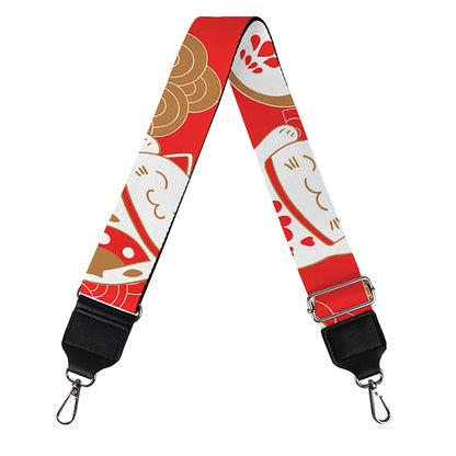 Japanese Lucky Cat Pattern Print Bag Strap