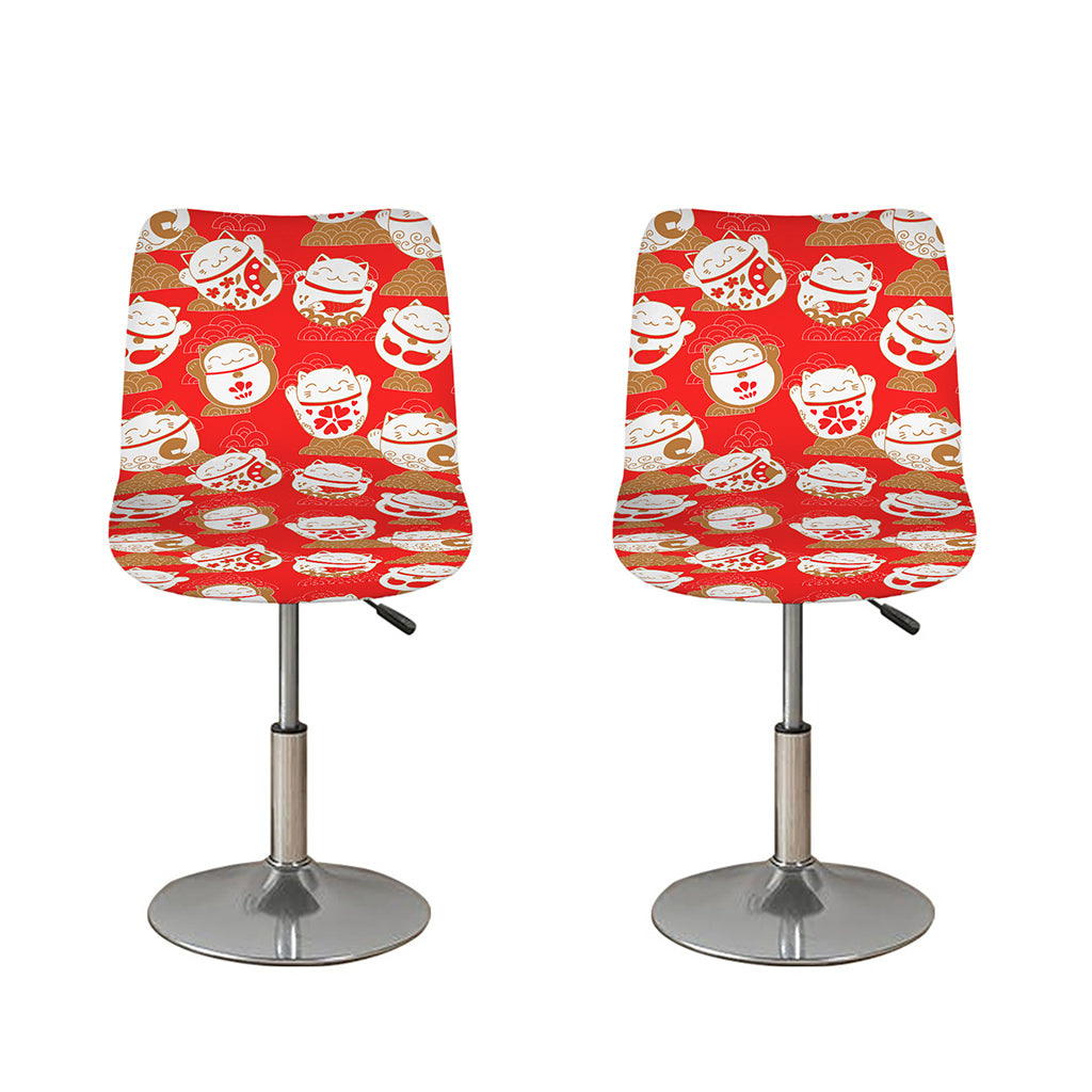 Japanese Lucky Cat Pattern Print Bar Stool Covers