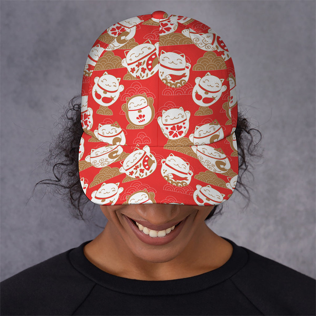 Japanese Lucky Cat Pattern Print Baseball Cap