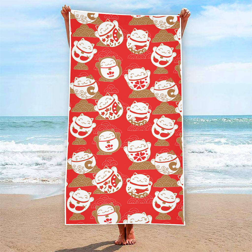 Japanese Lucky Cat Pattern Print Beach Towel