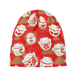 Japanese Lucky Cat Pattern Print Beanie