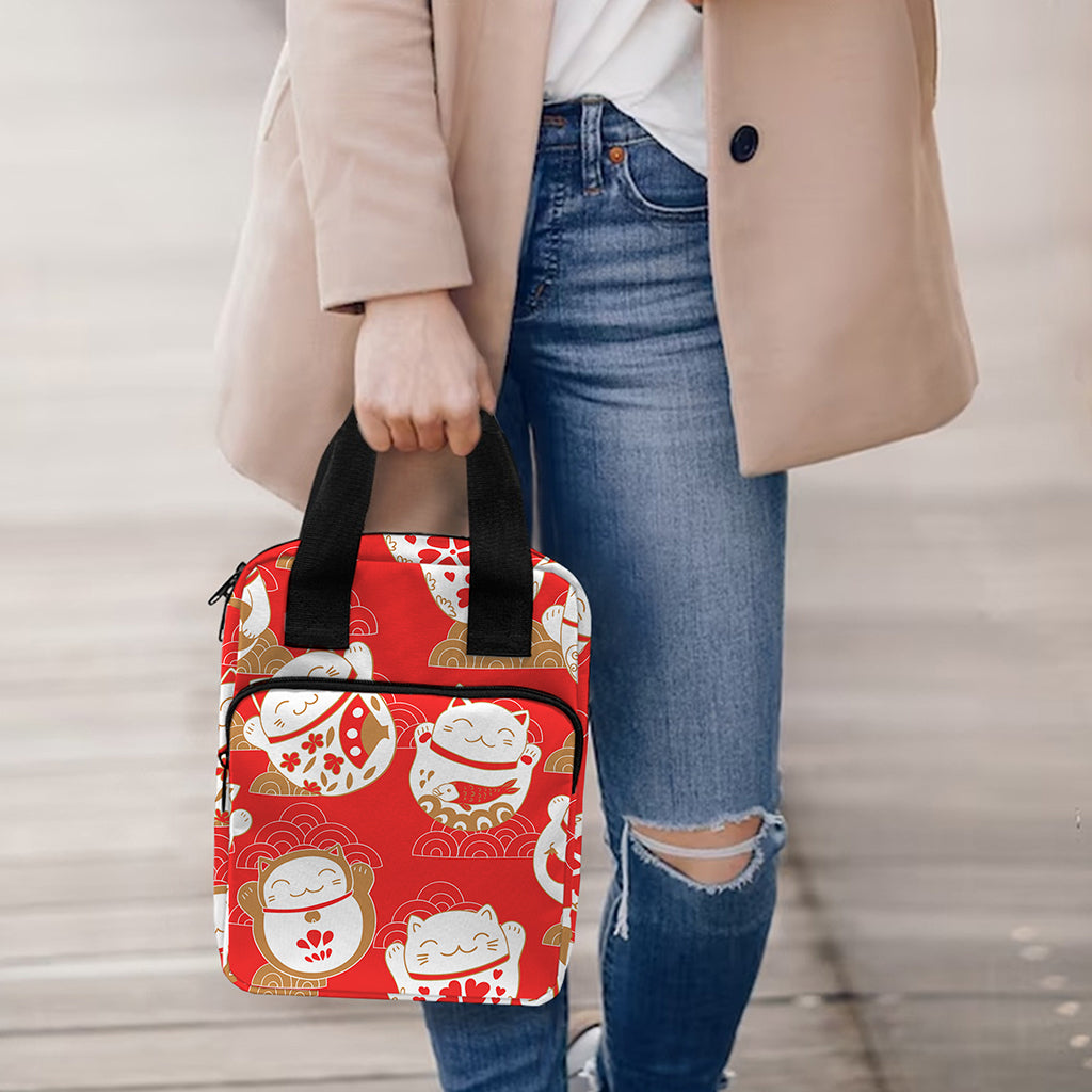 Japanese Lucky Cat Pattern Print Bible Tote Bag