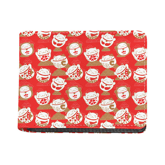 Japanese Lucky Cat Pattern Print Bifold Wallet