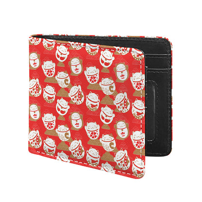 Japanese Lucky Cat Pattern Print Bifold Wallet