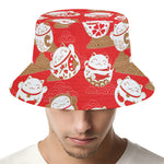 Japanese Lucky Cat Pattern Print Bucket Hat