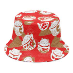 Japanese Lucky Cat Pattern Print Bucket Hat