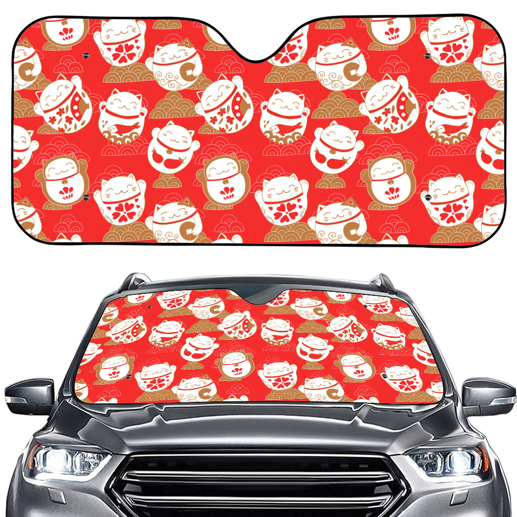 Japanese Lucky Cat Pattern Print Car Windshield Sun Shade