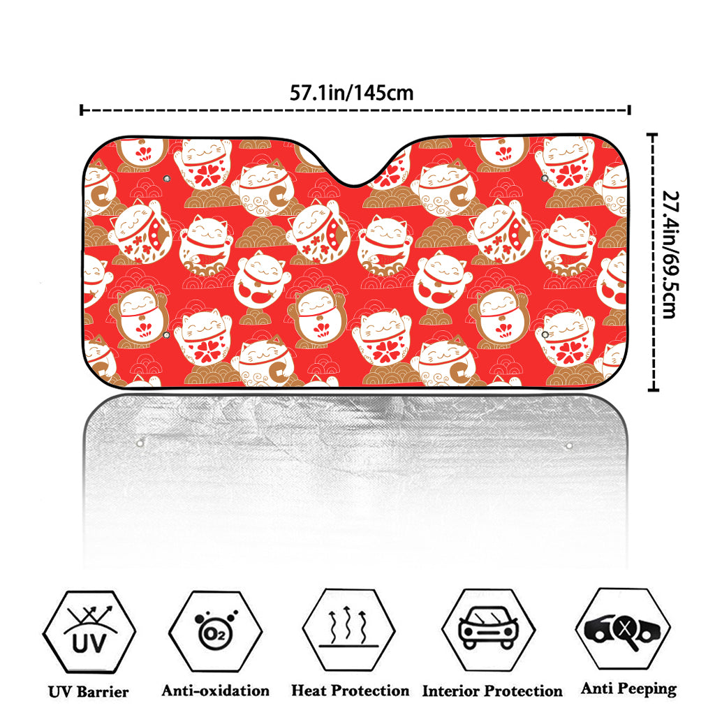 Japanese Lucky Cat Pattern Print Car Windshield Sun Shade