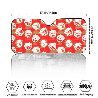 Japanese Lucky Cat Pattern Print Car Windshield Sun Shade