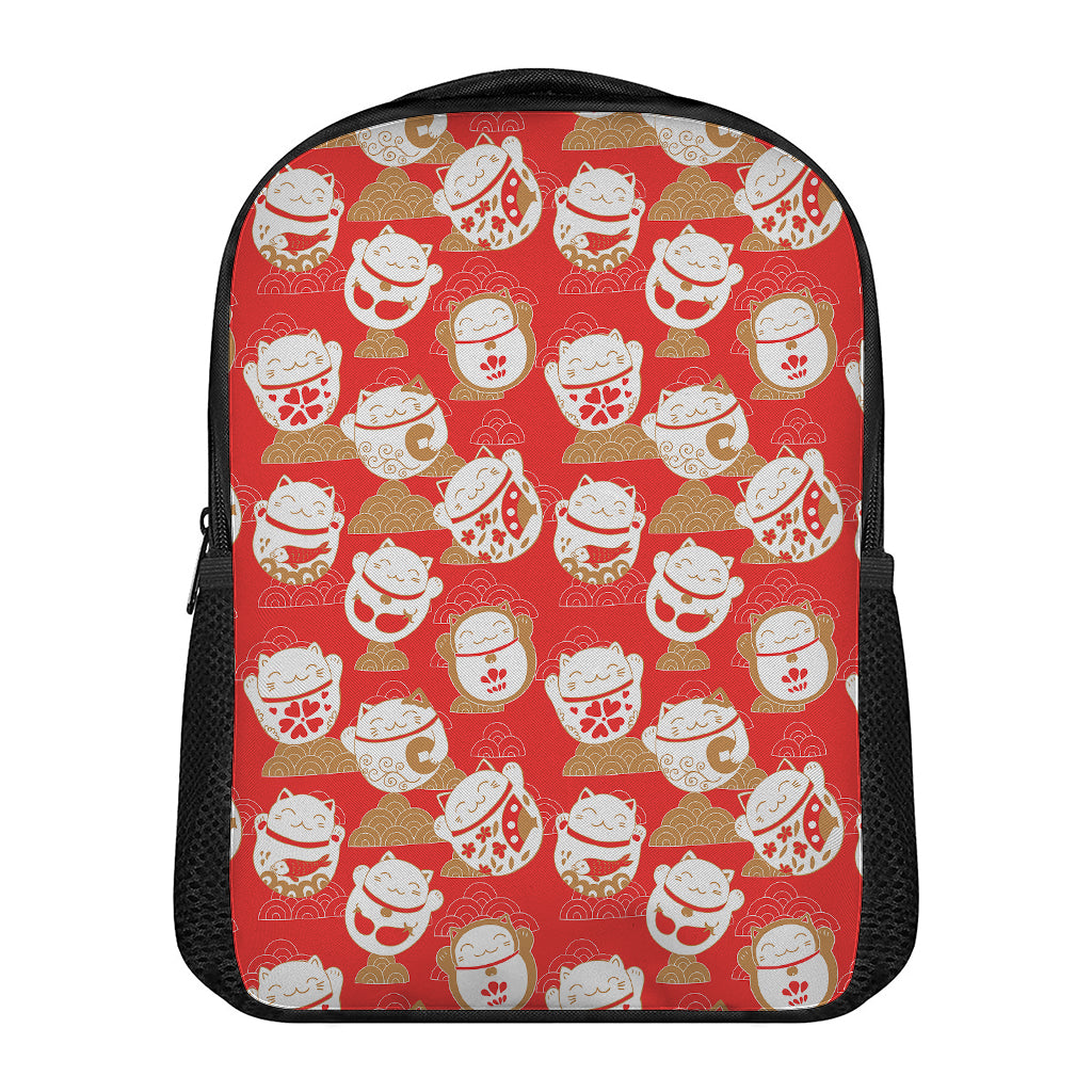 Japanese Lucky Cat Pattern Print Casual Backpack