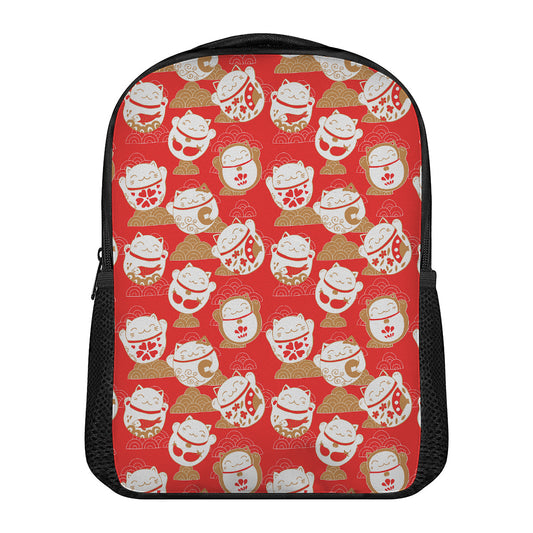 Japanese Lucky Cat Pattern Print Casual Backpack