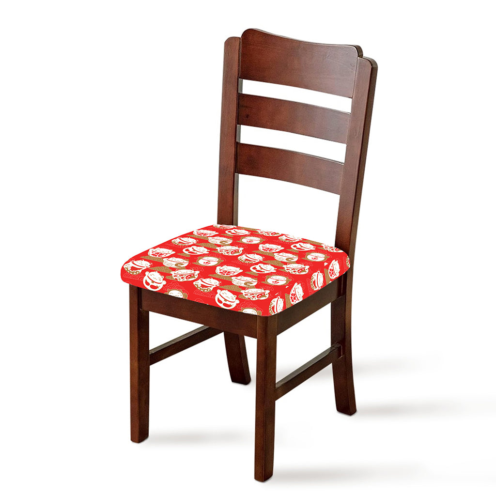 Japanese Lucky Cat Pattern Print Chair Cushion Cover