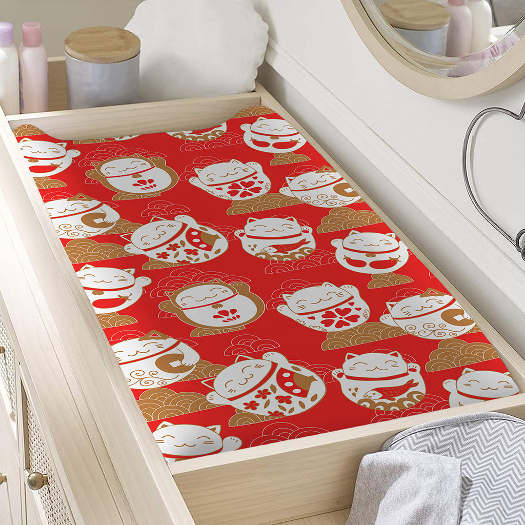Japanese Lucky Cat Pattern Print Changing Pad Cover