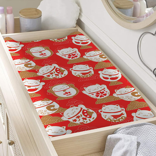 Japanese Lucky Cat Pattern Print Changing Pad Cover