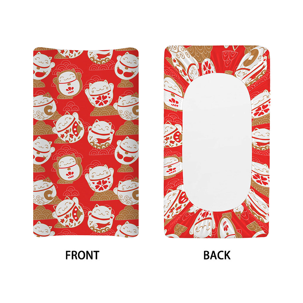 Japanese Lucky Cat Pattern Print Changing Pad Cover