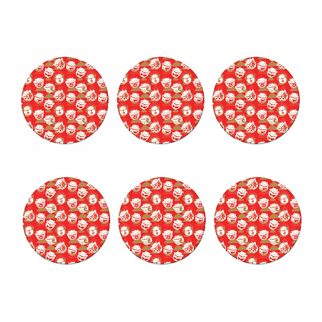 Japanese Lucky Cat Pattern Print Coaster Set