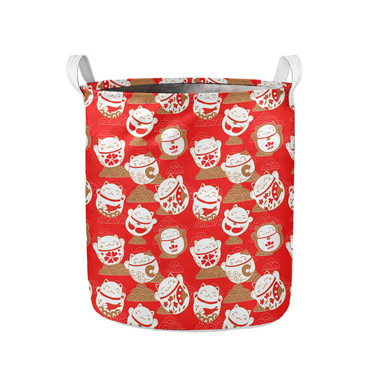 Japanese Lucky Cat Pattern Print Collapsible Laundry Basket