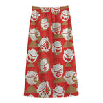 Japanese Lucky Cat Pattern Print Cotton Front Slit Maxi Skirt