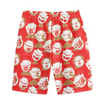 Japanese Lucky Cat Pattern Print Cotton Shorts