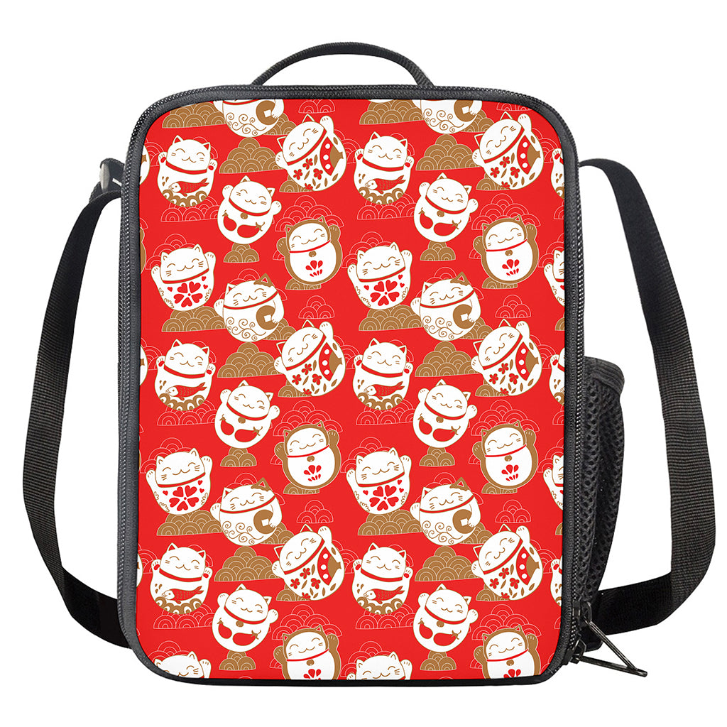 Japanese Lucky Cat Pattern Print Crossbody Lunch Bag