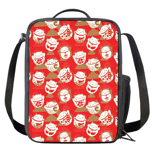 Japanese Lucky Cat Pattern Print Crossbody Lunch Bag