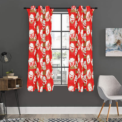Japanese Lucky Cat Pattern Print Curtain