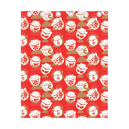 Japanese Lucky Cat Pattern Print Curtain