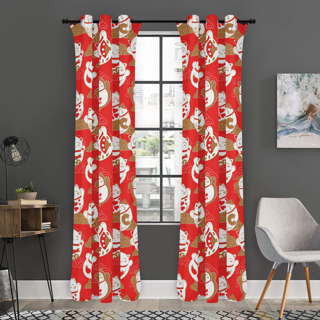 Japanese Lucky Cat Pattern Print Curtain