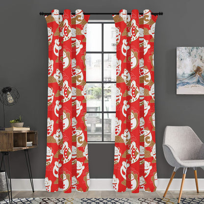 Japanese Lucky Cat Pattern Print Curtain