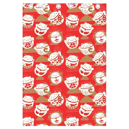 Japanese Lucky Cat Pattern Print Curtain