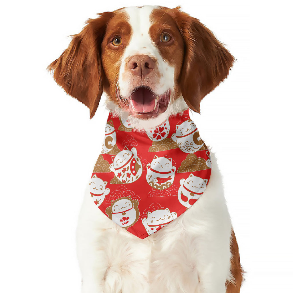 Japanese Lucky Cat Pattern Print Dog Bandana